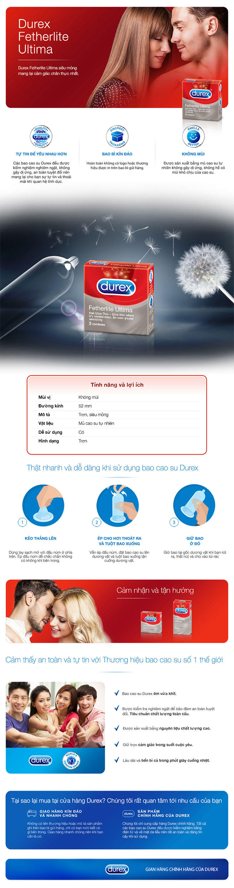 Bao cao su Durex Fetherlite Ultima siêu mỏng (12 cái/hộp)