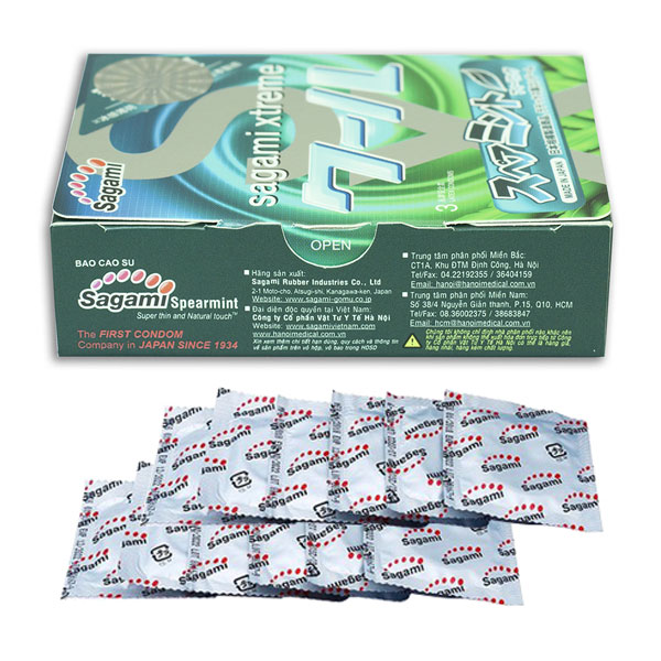 Bao cao su Sagami Xtreme Spearmint Bạc Hà - hộp 10 chiếc